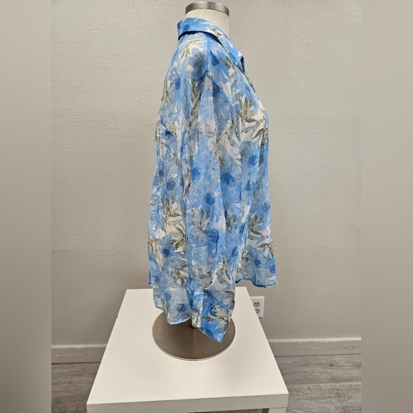 POL Button Down Long Balloon Sleeve Floral Print Top - Picture 6 of 9